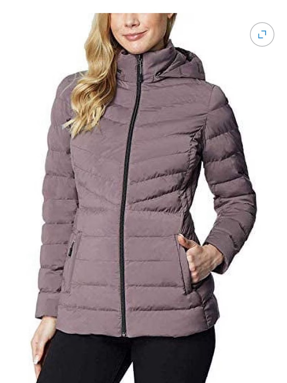 32 Degrees Women's Hooded Puffer Jacket in Mauve. Size small